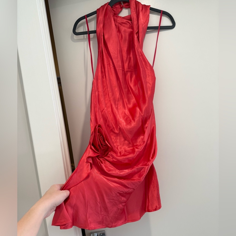 Red Ruched Halter Slip Dress